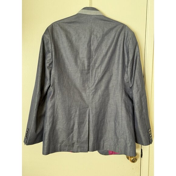 Robert Graham Blazer Men's 40 Gray Blue Cotton Three-Button Floral Lined - Picture 14 of 16